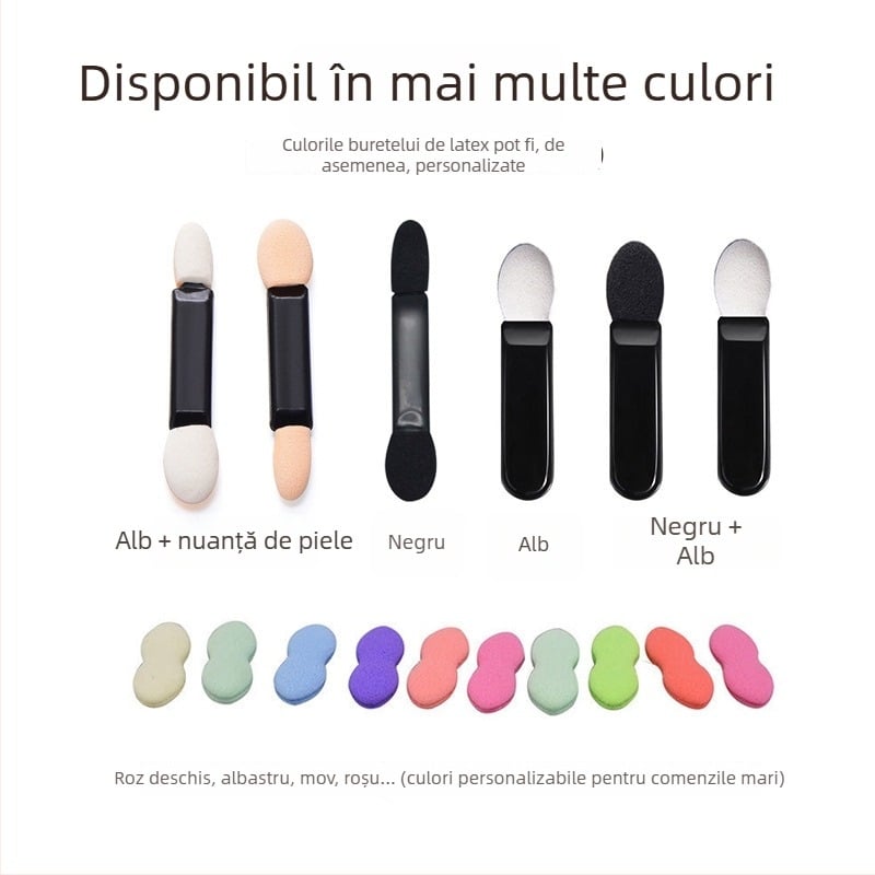 HEYI HY108 Pensulă de ochi de unică folosință, cu burete dublu cap, mâner din plastic scurt, lungime a părului reglabilă, ambalaj tip set