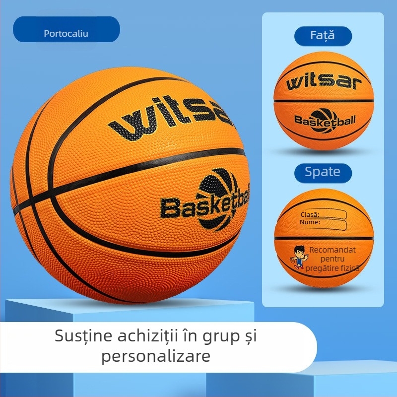 Minge baschet pentru copii din cauciuc cu siglă imprimată și opțiune de personalizare, marca Witsar, pentru exerciții de baschet, standard național