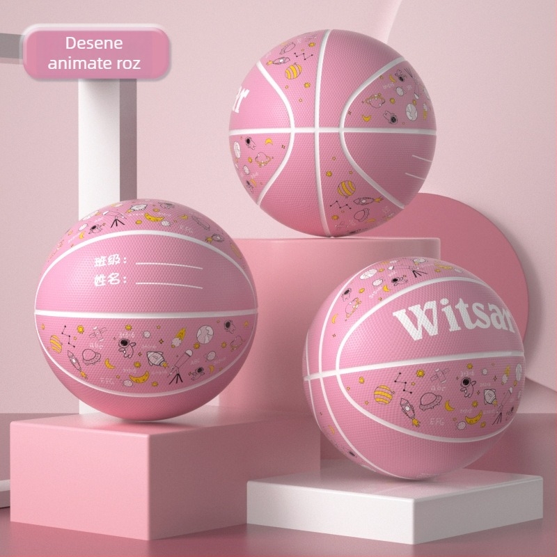 Minge baschet pentru copii din cauciuc cu siglă imprimată și opțiune de personalizare, marca Witsar, pentru exerciții de baschet, standard național