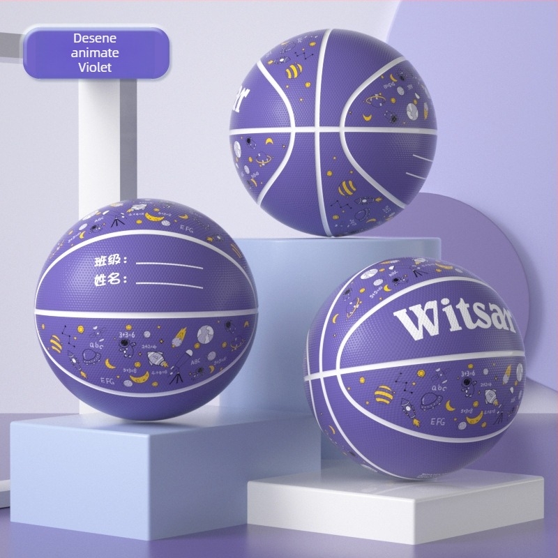 Minge baschet pentru copii din cauciuc cu siglă imprimată și opțiune de personalizare, marca Witsar, pentru exerciții de baschet, standard național