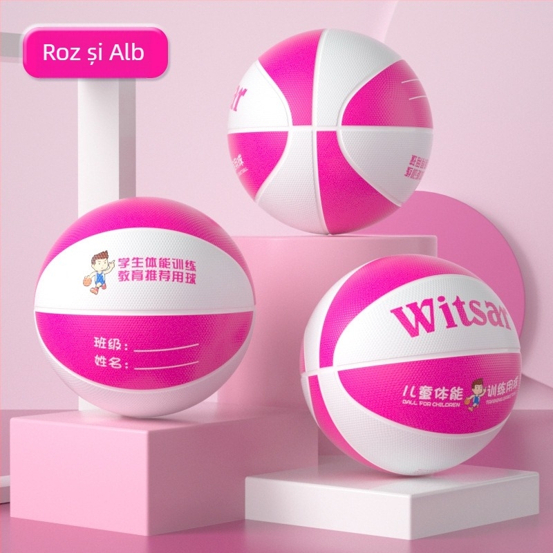 Minge baschet pentru copii din cauciuc cu siglă imprimată și opțiune de personalizare, marca Witsar, pentru exerciții de baschet, standard național