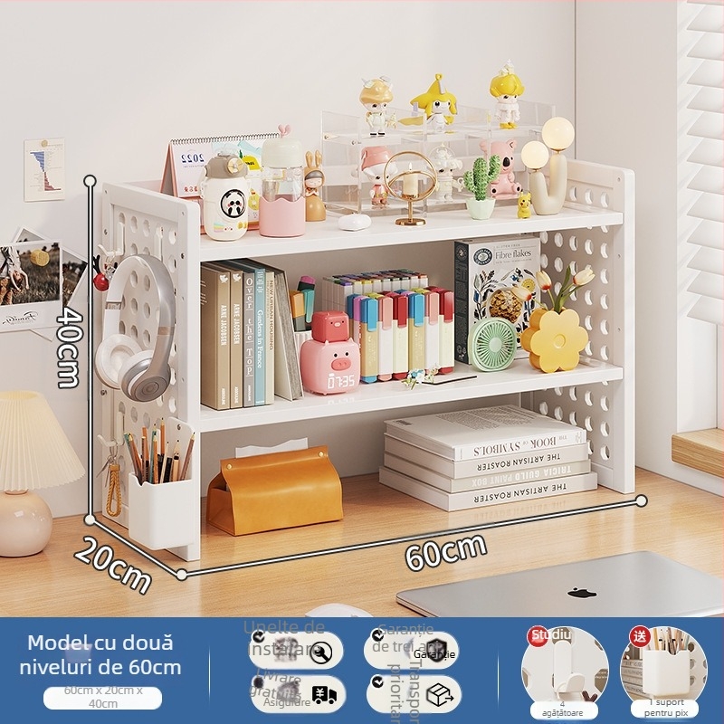 Raft de birou cu design în straturi și separatoare reglabile, tablă cu găuri pentru organizare, model 0010