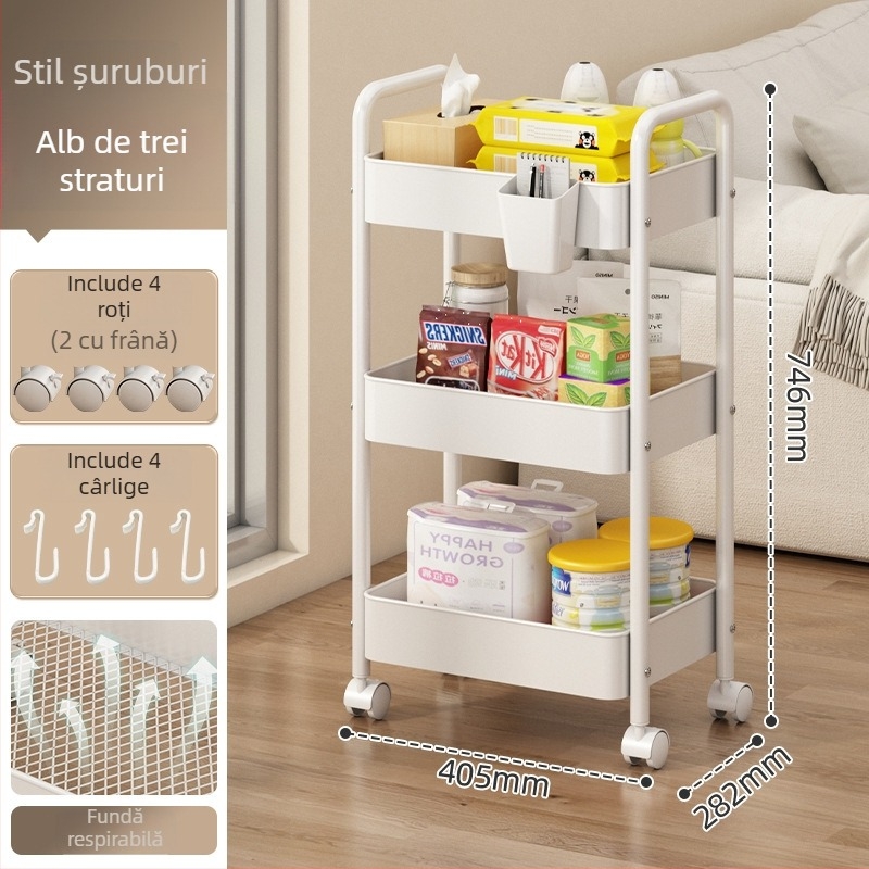 Carucior mic de depozitare din metal – stil modern minimalist, multifuncțional, potrivit pentru baie