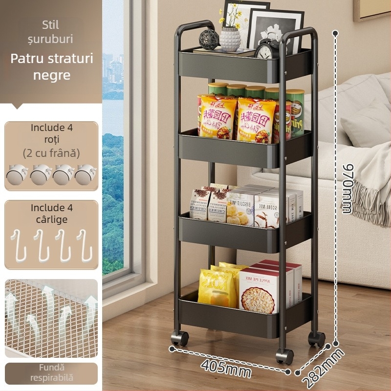 Carucior mic de depozitare din metal – stil modern minimalist, multifuncțional, potrivit pentru baie