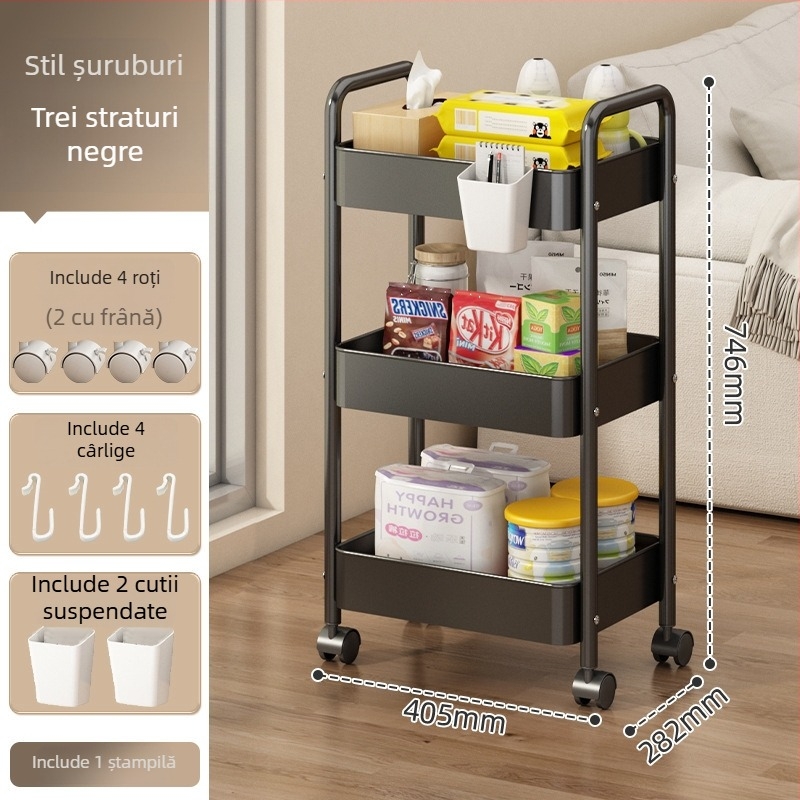 Carucior mic de depozitare din metal – stil modern minimalist, multifuncțional, potrivit pentru baie