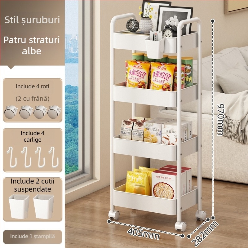 Carucior mic de depozitare din metal – stil modern minimalist, multifuncțional, potrivit pentru baie