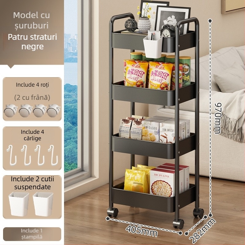 Carucior mic de depozitare din metal – stil modern minimalist, multifuncțional, potrivit pentru baie