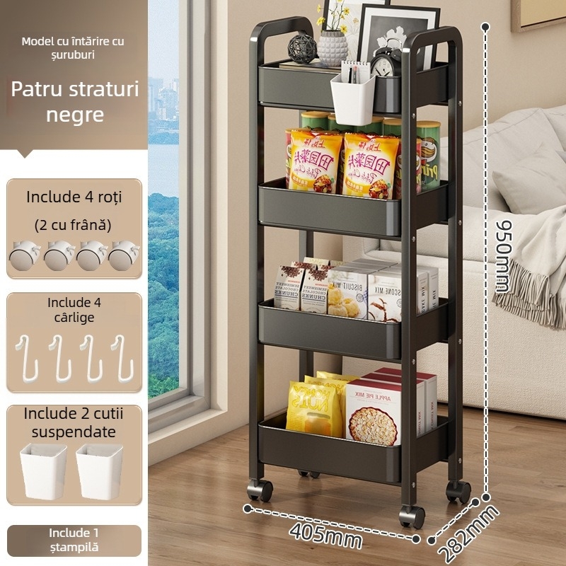 Carucior mic de depozitare din metal – stil modern minimalist, multifuncțional, potrivit pentru baie