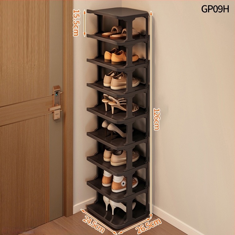 Raft de pantofi vertical din plastic, 9 niveluri, pentru hol – dulap de pantofi casnic, demontabil