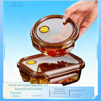 Cutie de prânz din sticlă borosilicată, compatibilă cu microunde, etanșă, izolată, cu capac