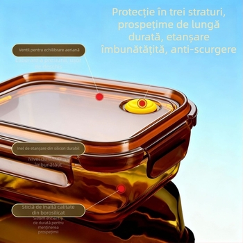 Cutie de prânz din sticlă borosilicată, compatibilă cu microunde, etanșă, izolată, cu capac