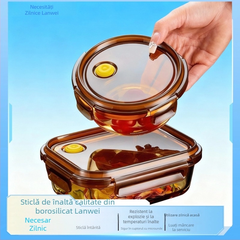 Cutie de prânz din sticlă borosilicată, compatibilă cu microunde, etanșă, izolată, cu capac