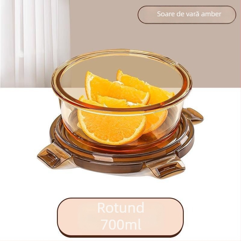 Cutie de prânz din sticlă borosilicată, compatibilă cu microunde, etanșă, izolată, cu capac
