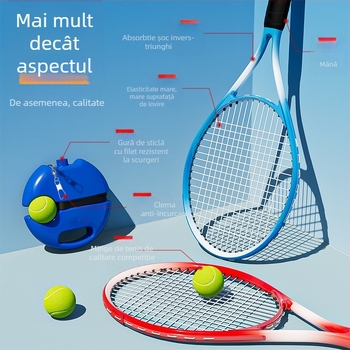 Rachetă de antrenament tenis – ramă din aluminiu; greutate 95–100 g; grosime mâner G1; tip rachetă: lovitura dreaptă; material șnur: nylon