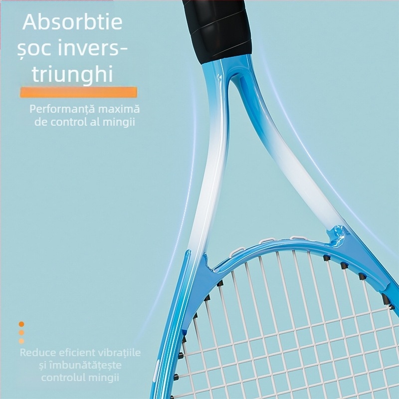 Rachetă de antrenament tenis – ramă din aluminiu; greutate 95–100 g; grosime mâner G1; tip rachetă: lovitura dreaptă; material șnur: nylon