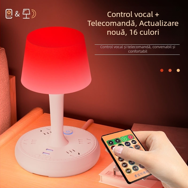 Lampă de birou LED inteligentă, control vocal, priză USB, 10A/250V, certificat CCC, destinată utilizării în casă, cămine și spații comerciale