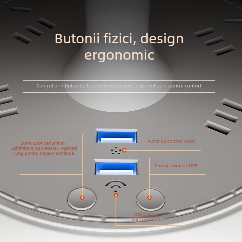 Lampă de birou LED inteligentă, control vocal, priză USB, 10A/250V, certificat CCC, destinată utilizării în casă, cămine și spații comerciale