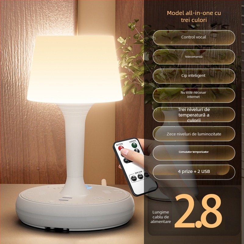 Lampă de birou LED inteligentă, control vocal, priză USB, 10A/250V, certificat CCC, destinată utilizării în casă, cămine și spații comerciale