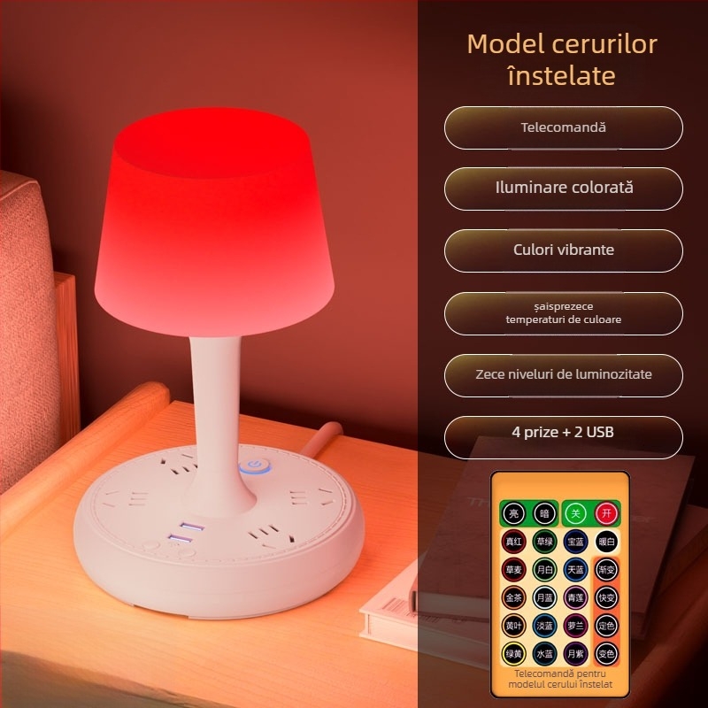 Lampă de birou LED inteligentă, control vocal, priză USB, 10A/250V, certificat CCC, destinată utilizării în casă, cămine și spații comerciale