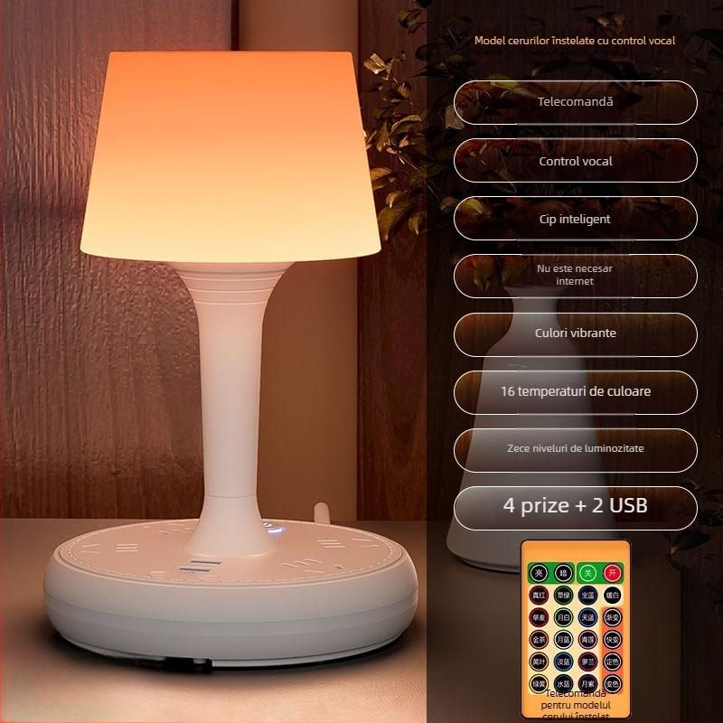 Lampă de birou LED inteligentă, control vocal, priză USB, 10A/250V, certificat CCC, destinată utilizării în casă, cămine și spații comerciale