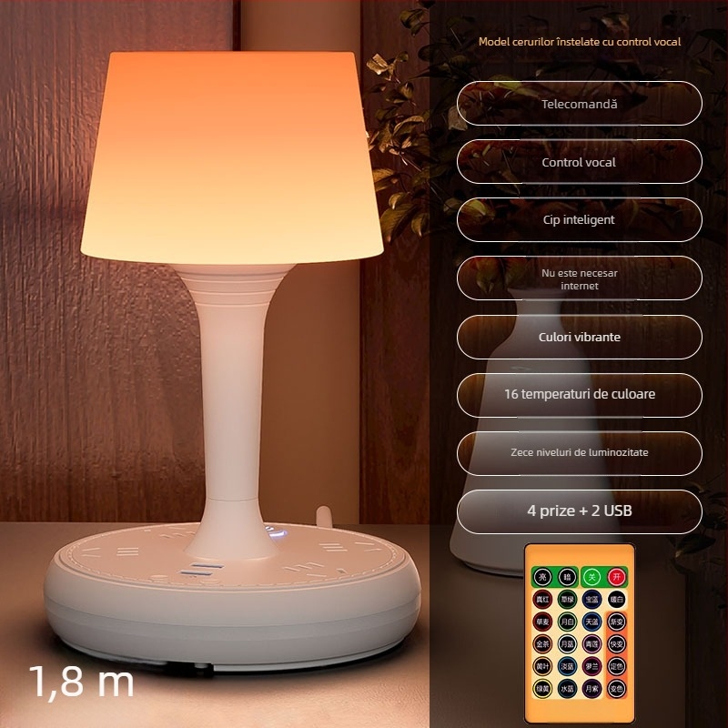 Lampă de birou LED inteligentă, control vocal, priză USB, 10A/250V, certificat CCC, destinată utilizării în casă, cămine și spații comerciale