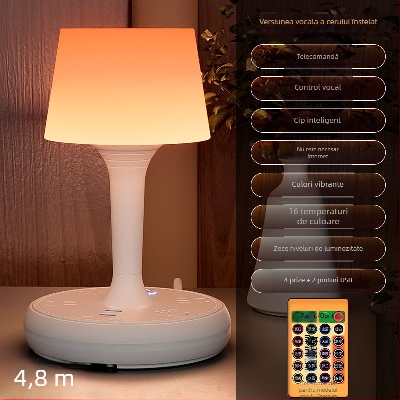 Lampă de birou LED inteligentă, control vocal, priză USB, 10A/250V, certificat CCC, destinată utilizării în casă, cămine și spații comerciale
