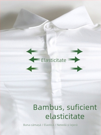 Bluză de damă cu mânecă lungă pentru toamnă, croială office, fără călcare, amestec bambus și poliester (30-50% fiecare), logo brodat, guler pătrat.