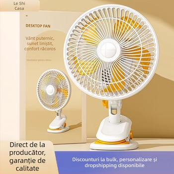 Ventilator mini clip-on / de birou, cu montaj pe perete, 5 palete, motor AC, 2 viteze, alimentare la priză