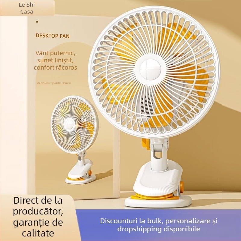 Ventilator mini clip-on / de birou, cu montaj pe perete, 5 palete, motor AC, 2 viteze, alimentare la priză
