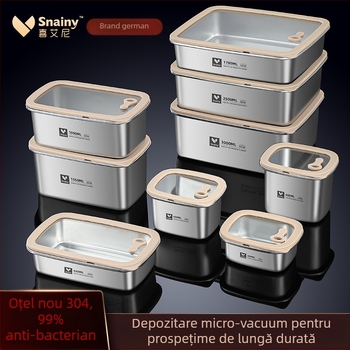Cutie pentru prânz din oțel inoxidabil 304, cu capac, pătrată, de calitate alimentară, compatibilă cu microunde, capacitate 800–1000 ml