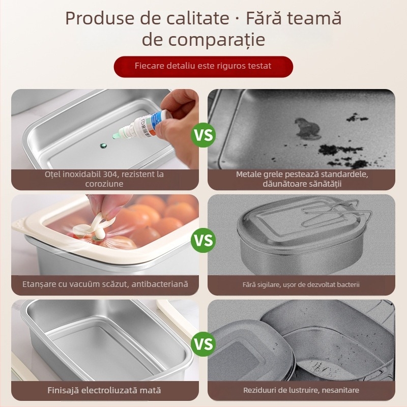 Cutie pentru prânz din oțel inoxidabil 304, cu capac, pătrată, de calitate alimentară, compatibilă cu microunde, capacitate 800–1000 ml