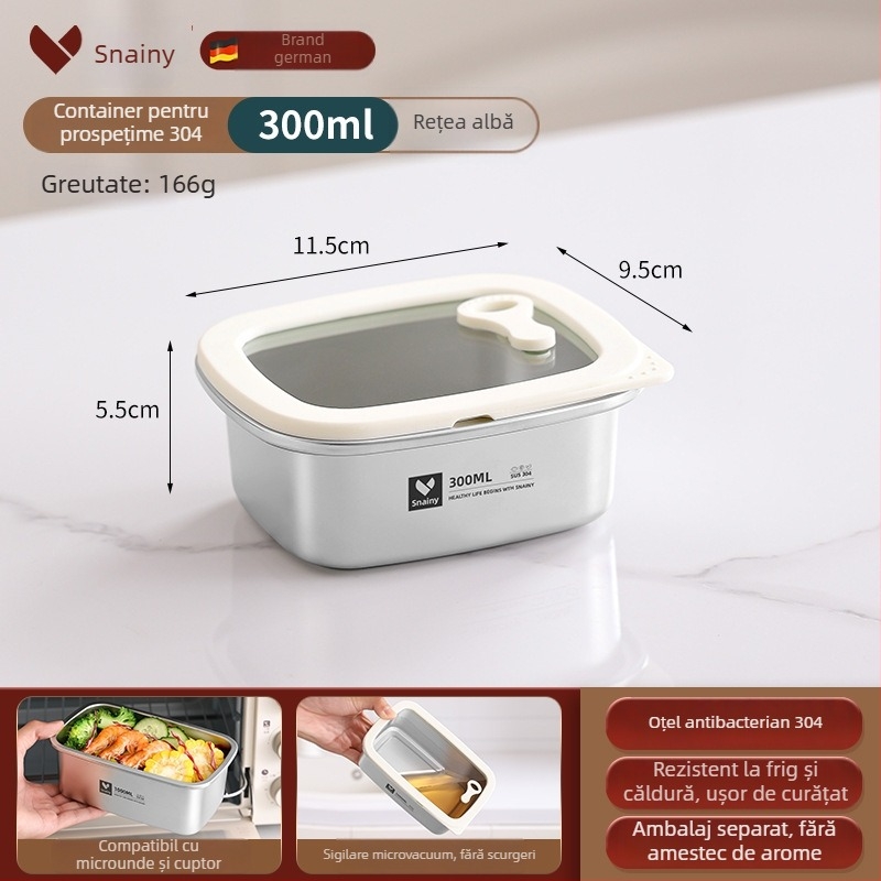 Cutie pentru prânz din oțel inoxidabil 304, cu capac, pătrată, de calitate alimentară, compatibilă cu microunde, capacitate 800–1000 ml