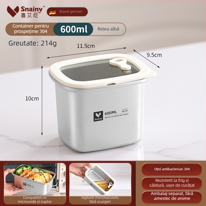 Cutie pentru prânz din oțel inoxidabil 304, cu capac, pătrată, de calitate alimentară, compatibilă cu microunde, capacitate 800–1000 ml