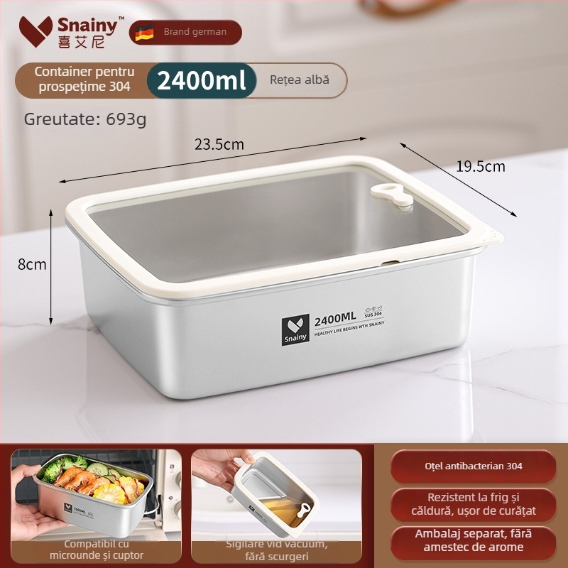 Cutie pentru prânz din oțel inoxidabil 304, cu capac, pătrată, de calitate alimentară, compatibilă cu microunde, capacitate 800–1000 ml