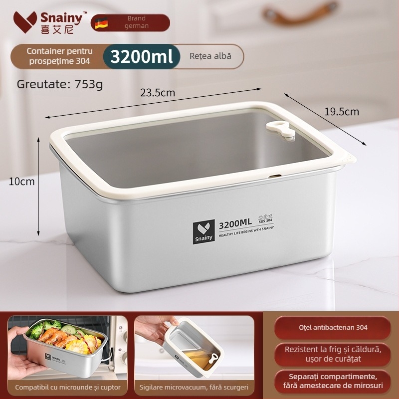 Cutie pentru prânz din oțel inoxidabil 304, cu capac, pătrată, de calitate alimentară, compatibilă cu microunde, capacitate 800–1000 ml