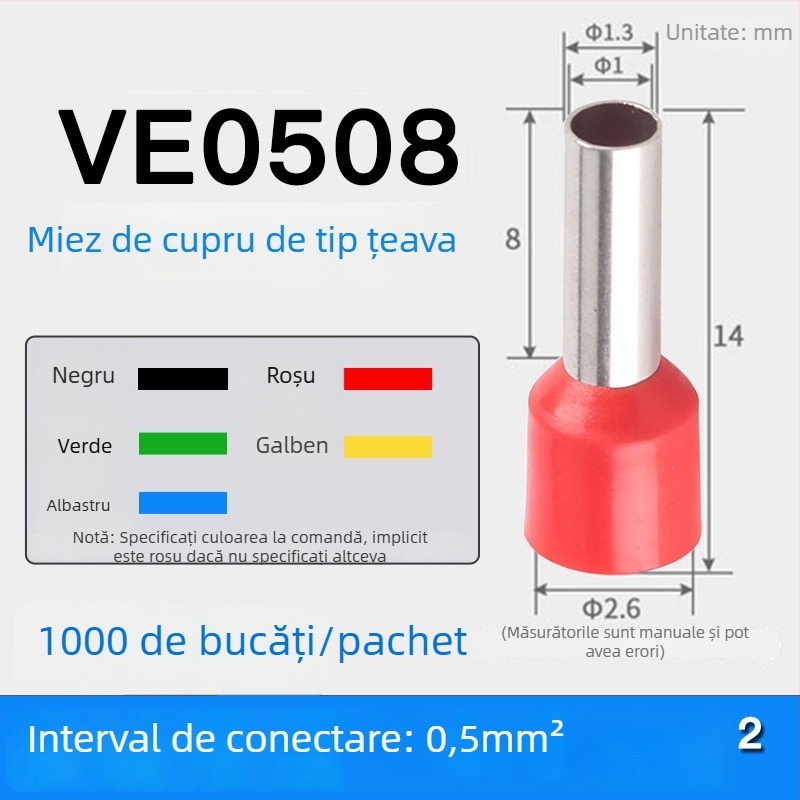 Shen Qibo terminal de tip țeavă E0508 VE1008 E1508, izolat PVC, pentru electricieni
