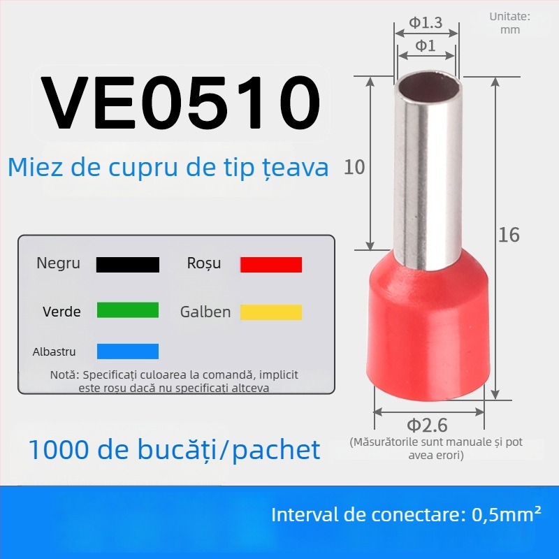 Shen Qibo terminal de tip țeavă E0508 VE1008 E1508, izolat PVC, pentru electricieni