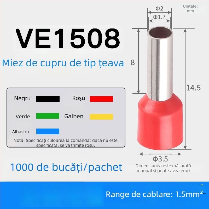 Shen Qibo terminal de tip țeavă E0508 VE1008 E1508, izolat PVC, pentru electricieni