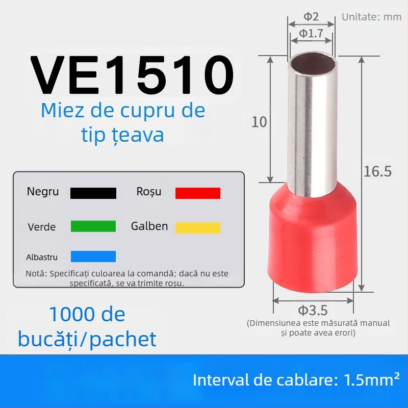 Shen Qibo terminal de tip țeavă E0508 VE1008 E1508, izolat PVC, pentru electricieni