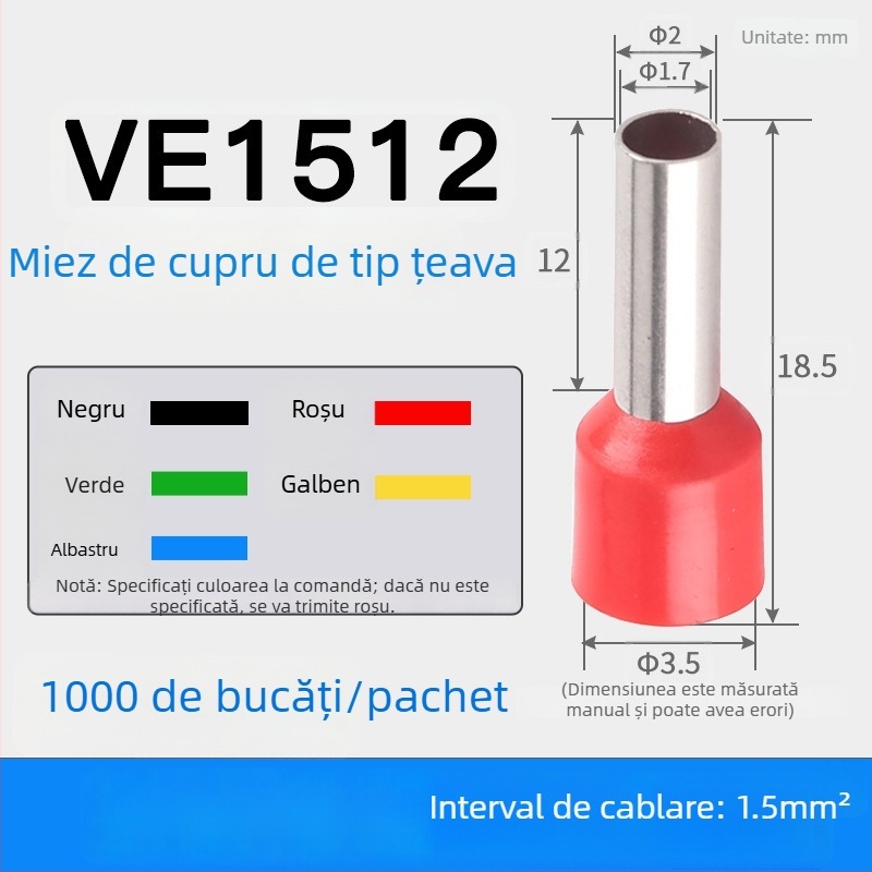 Shen Qibo terminal de tip țeavă E0508 VE1008 E1508, izolat PVC, pentru electricieni