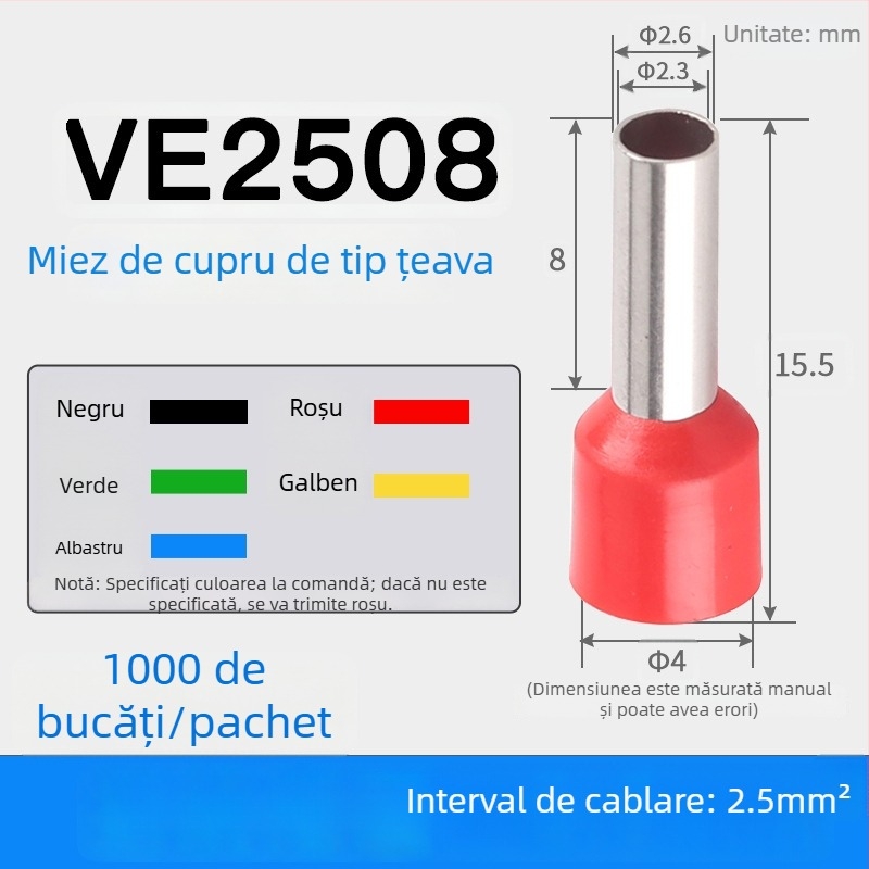 Shen Qibo terminal de tip țeavă E0508 VE1008 E1508, izolat PVC, pentru electricieni
