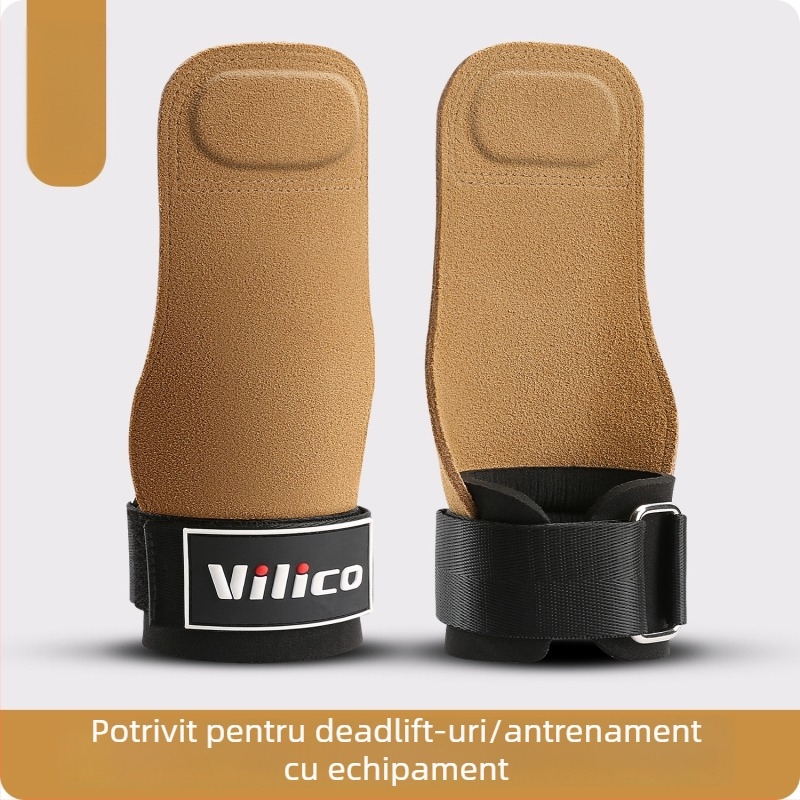 Protecție pentru palmă la ridicarea greutăților – piele de vită, anti-derapant, cu patru degete