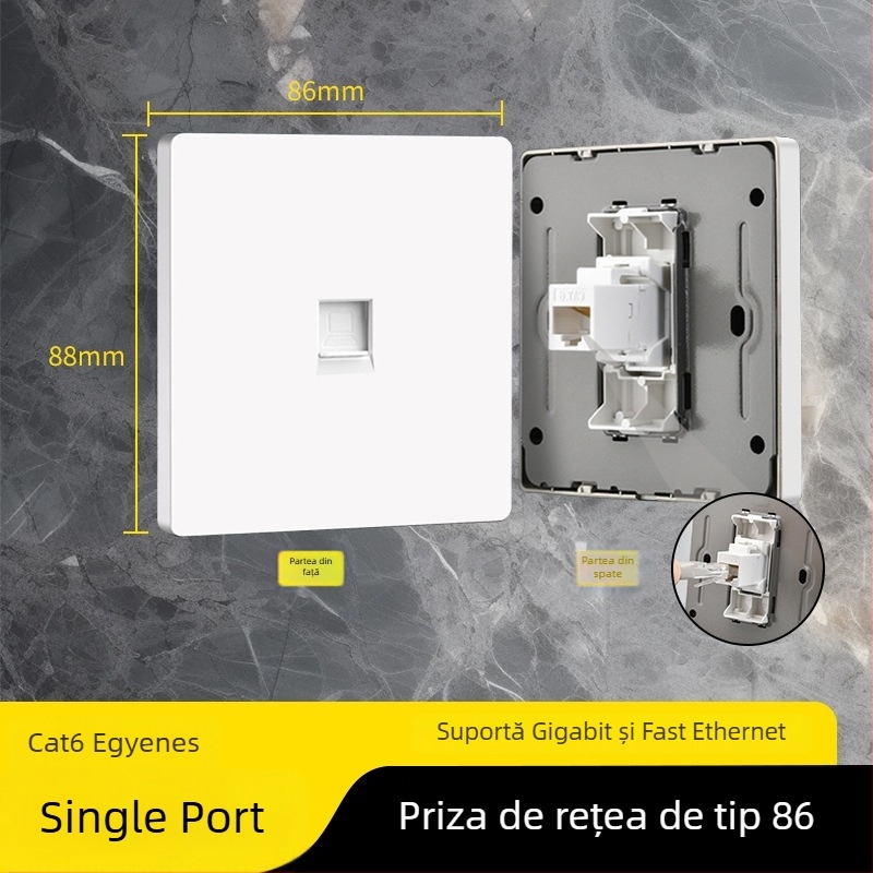 Panou priză rețea tip 86 Cat6 cu două prize — montat pe perete; standard: noul standard național; marcă: Jabra