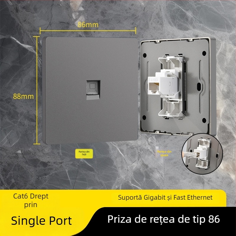 Panou priză rețea tip 86 Cat6 cu două prize — montat pe perete; standard: noul standard național; marcă: Jabra