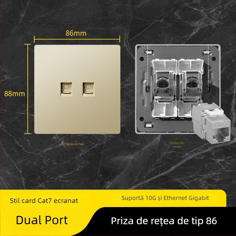 Panou priză rețea tip 86 Cat6 cu două prize — montat pe perete; standard: noul standard național; marcă: Jabra