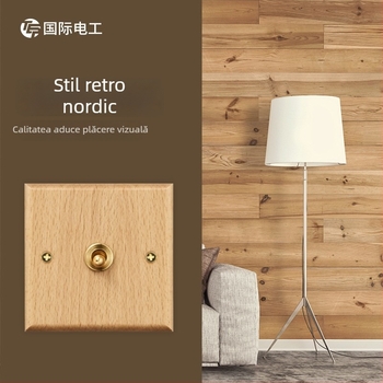 Panou de perete pentru întrerupător/priză tip 86, din lemn masiv, cu manetă din alamă, 10A/220V, certificat 3C