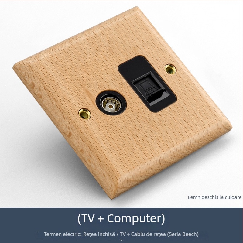 Panou de perete pentru întrerupător/priză tip 86, din lemn masiv, cu manetă din alamă, 10A/220V, certificat 3C