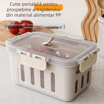Cutie de depozitare alimentară din plastic cu capac, sigilată, cu sistem de scurgere pentru fructe, potrivită pentru microunde (Plastic • Sigilare • Scurgere • Microunde)