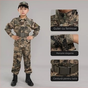 Uniformă de Antrenament cu Model Camuflaj, Impermeabilă, din Amestec de Fibre Chimice; pentru Copii, Unisex, Primăvară-Vară-Toamnă