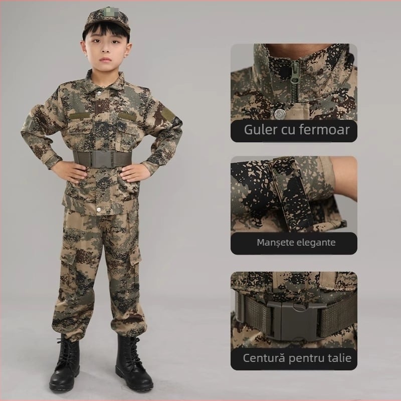 Uniformă de Antrenament cu Model Camuflaj, Impermeabilă, din Amestec de Fibre Chimice; pentru Copii, Unisex, Primăvară-Vară-Toamnă
